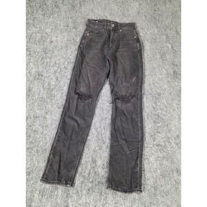 Womens 000 Short Jeans Straight Black Ripped Knee American Eagle Strigid
